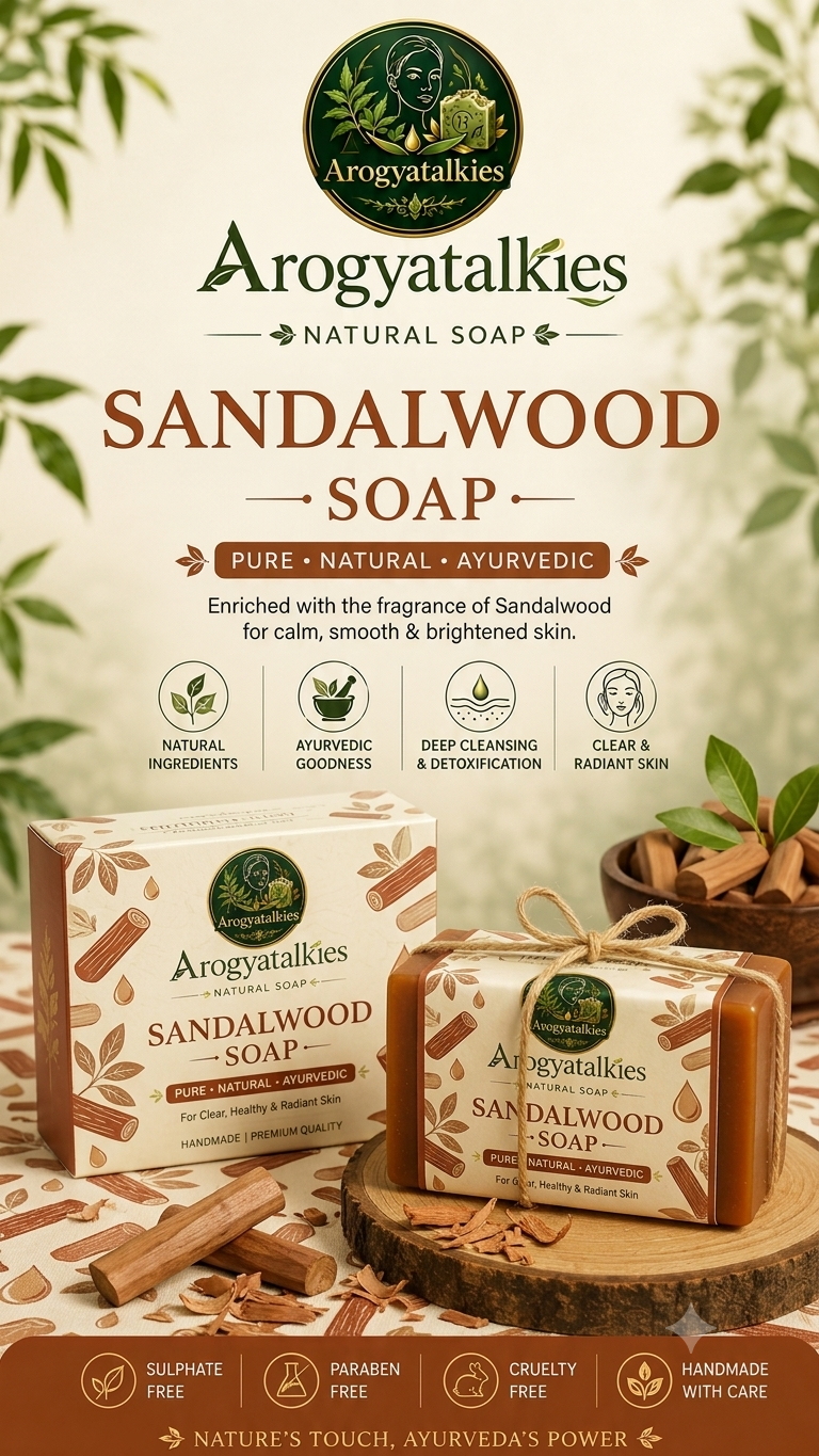 Warm cream handmade sandalwood soap bar with sandalwood sticks and powder on white marble